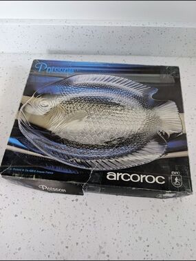 Vintage Arcoroc Poisson Fish Serving Platter – Clear Pressed Glass J.G. Durand